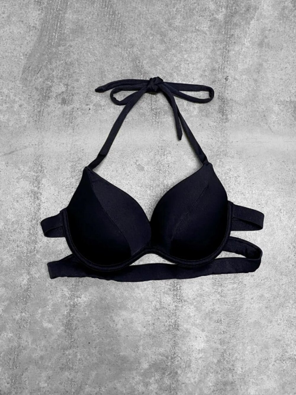 00s 2010s Black Push Up Strappy Victoria's Secret Swimsuit Bikini Top Sz 34B